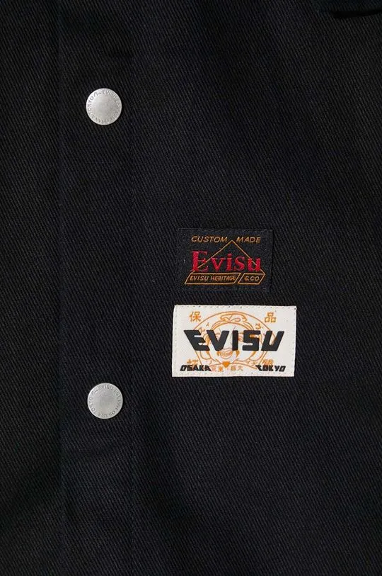 Evisu denim jacket Seagull and Slogan Print men's black color 2EAHTM3SJ8004LFCT