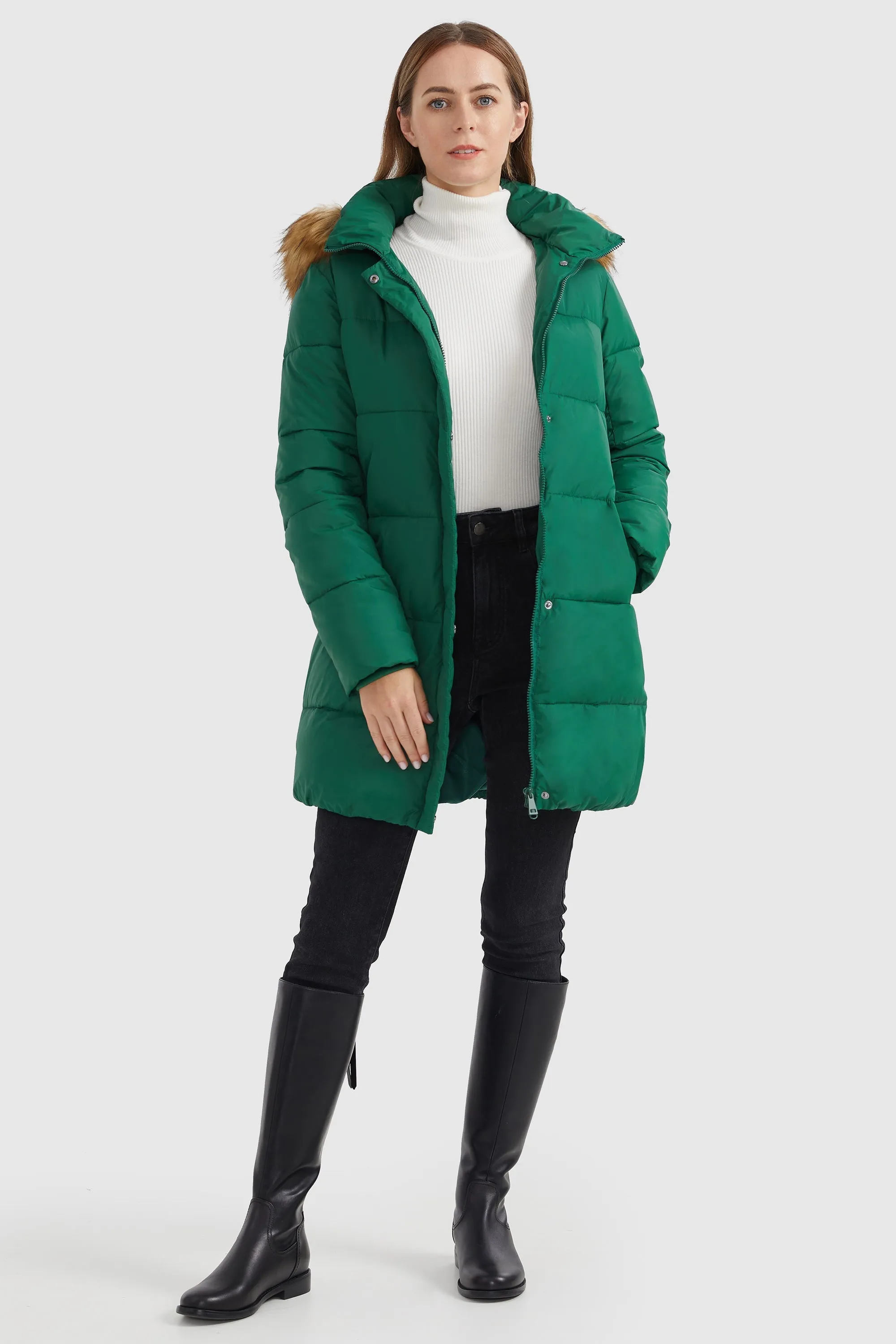 Faux Fur Hooded Winter Puffer Coat