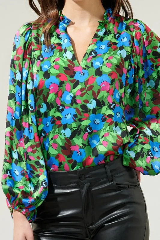 Floral Hathaway Split Neck Blouse