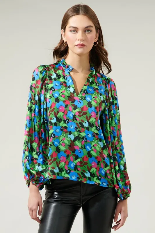 Floral Hathaway Split Neck Blouse