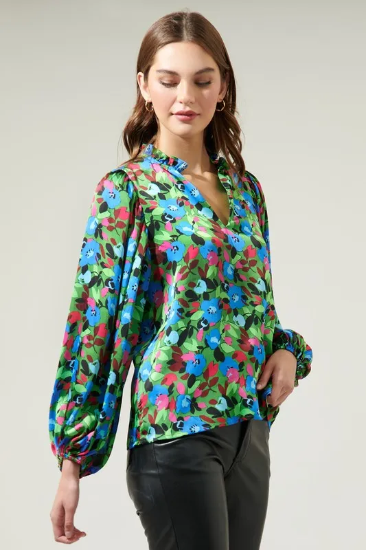 Floral Hathaway Split Neck Blouse