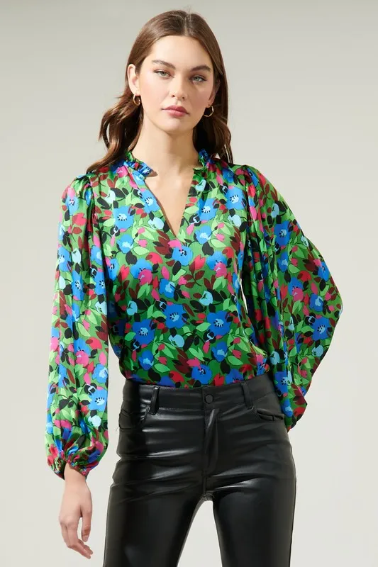 Floral Hathaway Split Neck Blouse