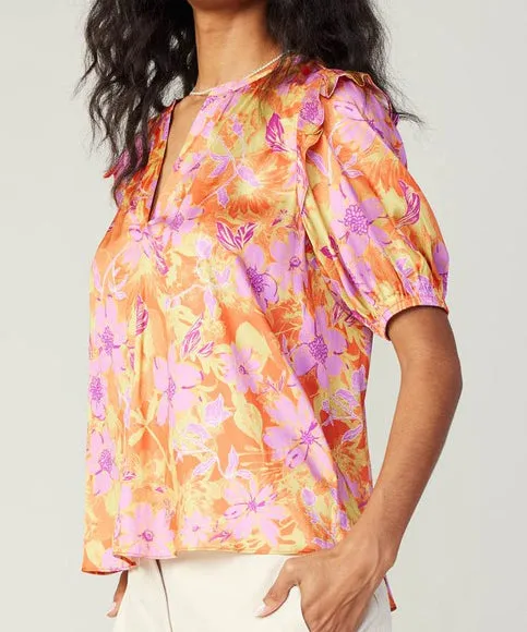 Floral Print Blouse - Orange/Pink Multi