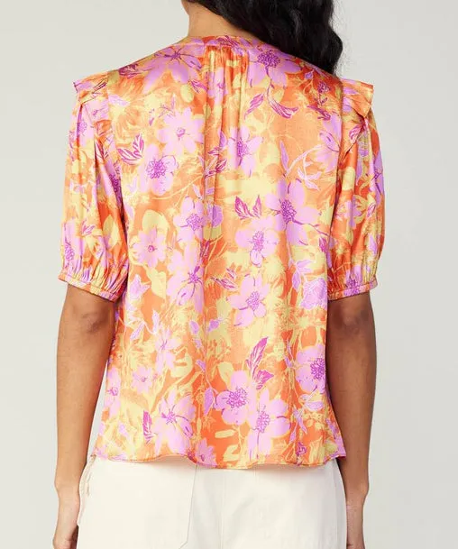 Floral Print Blouse - Orange/Pink Multi