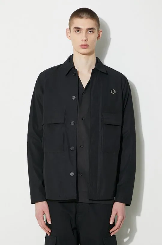 Fred Perry jacket Utility Overshirt men's black color M6572.102