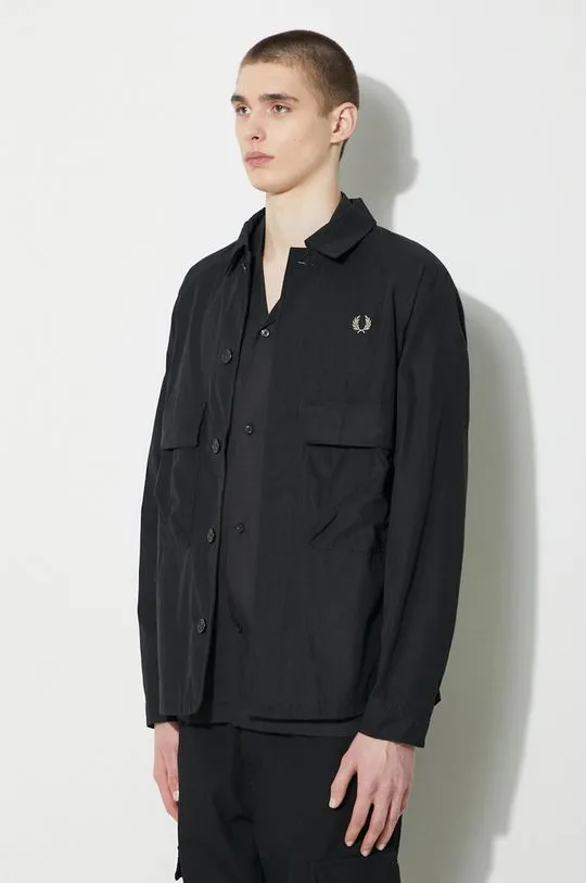 Fred Perry jacket Utility Overshirt men's black color M6572.102