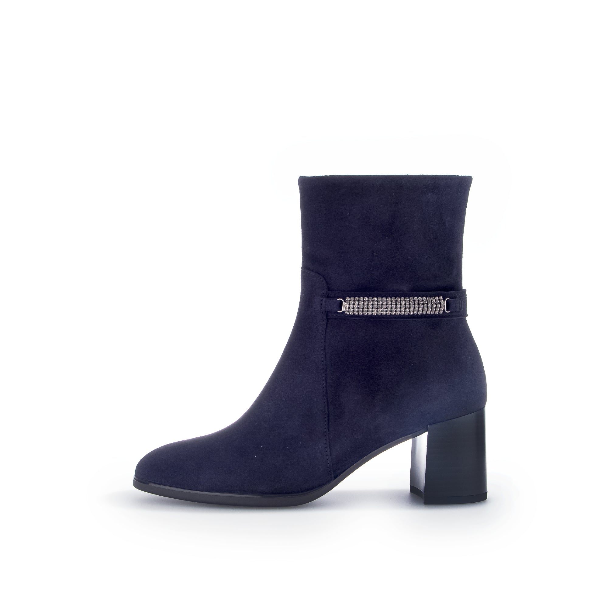 GABOR Navy Suede Block Heel Boot with Diamante Strip