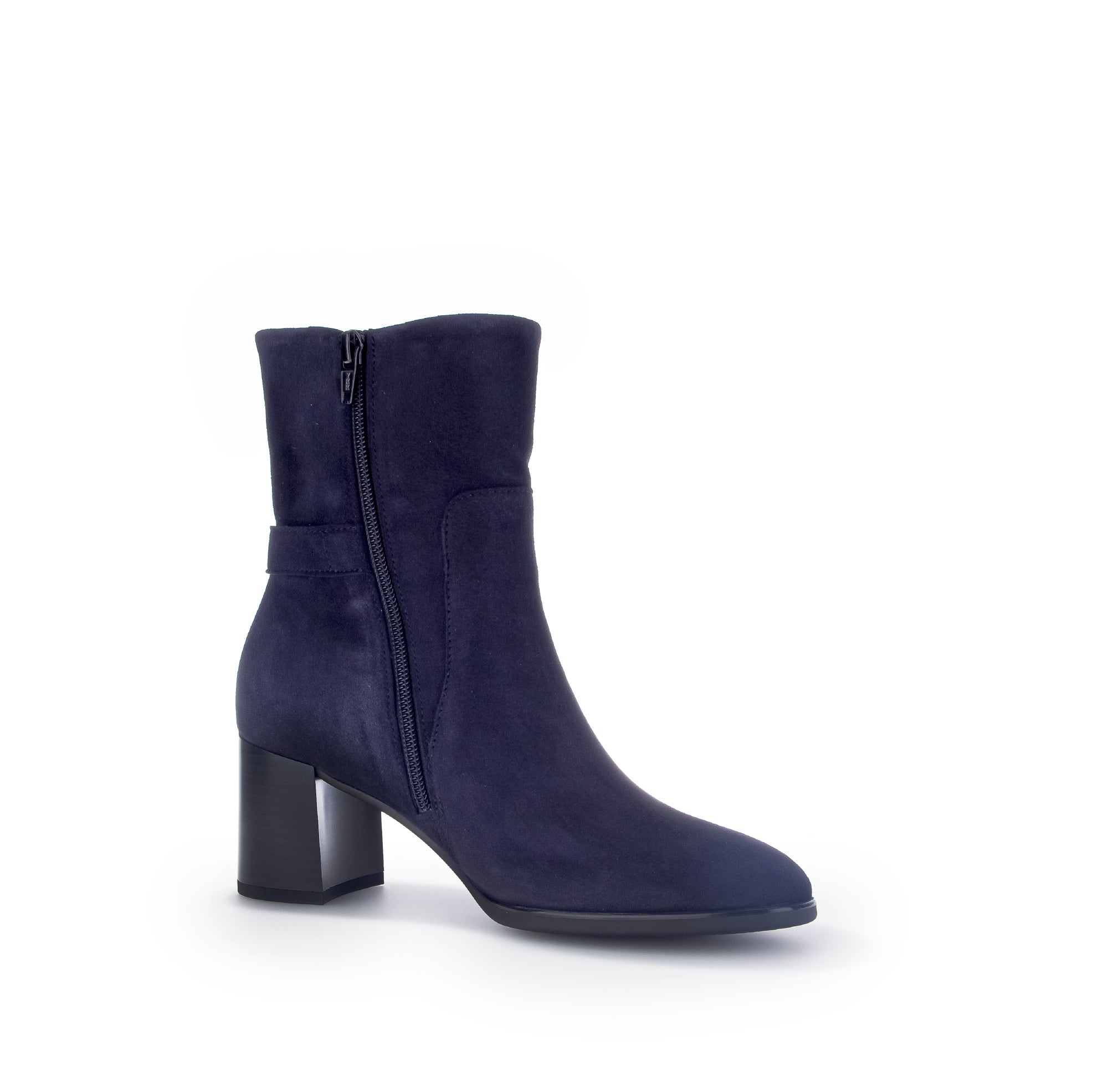 GABOR Navy Suede Block Heel Boot with Diamante Strip