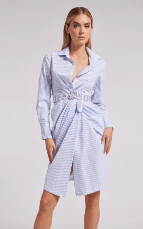 Generation Love Gloria Pinstripe Shirt Dress in White/Light Blue