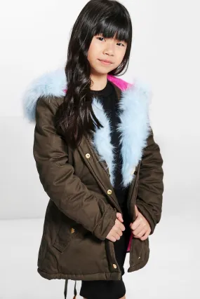 Girls Baby Blue Fur Hooded Parka