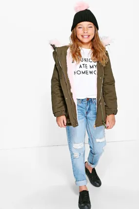 Girls Faux Fur Hooded Parka