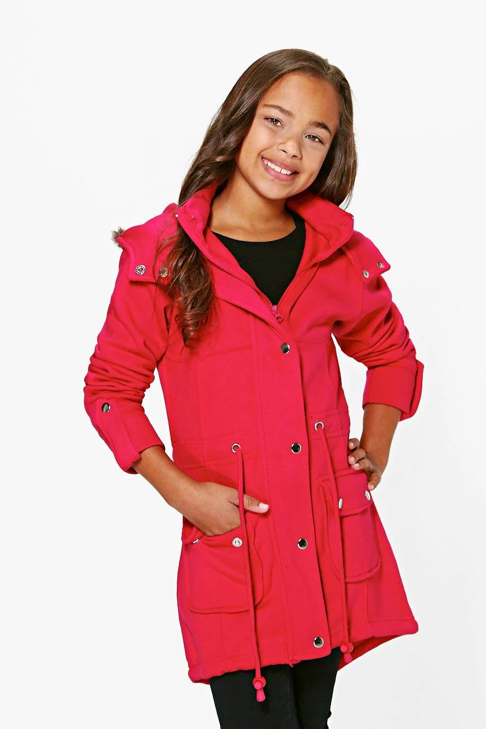 Girls Lightweight Faux Fur Hooded Parka Style Coat