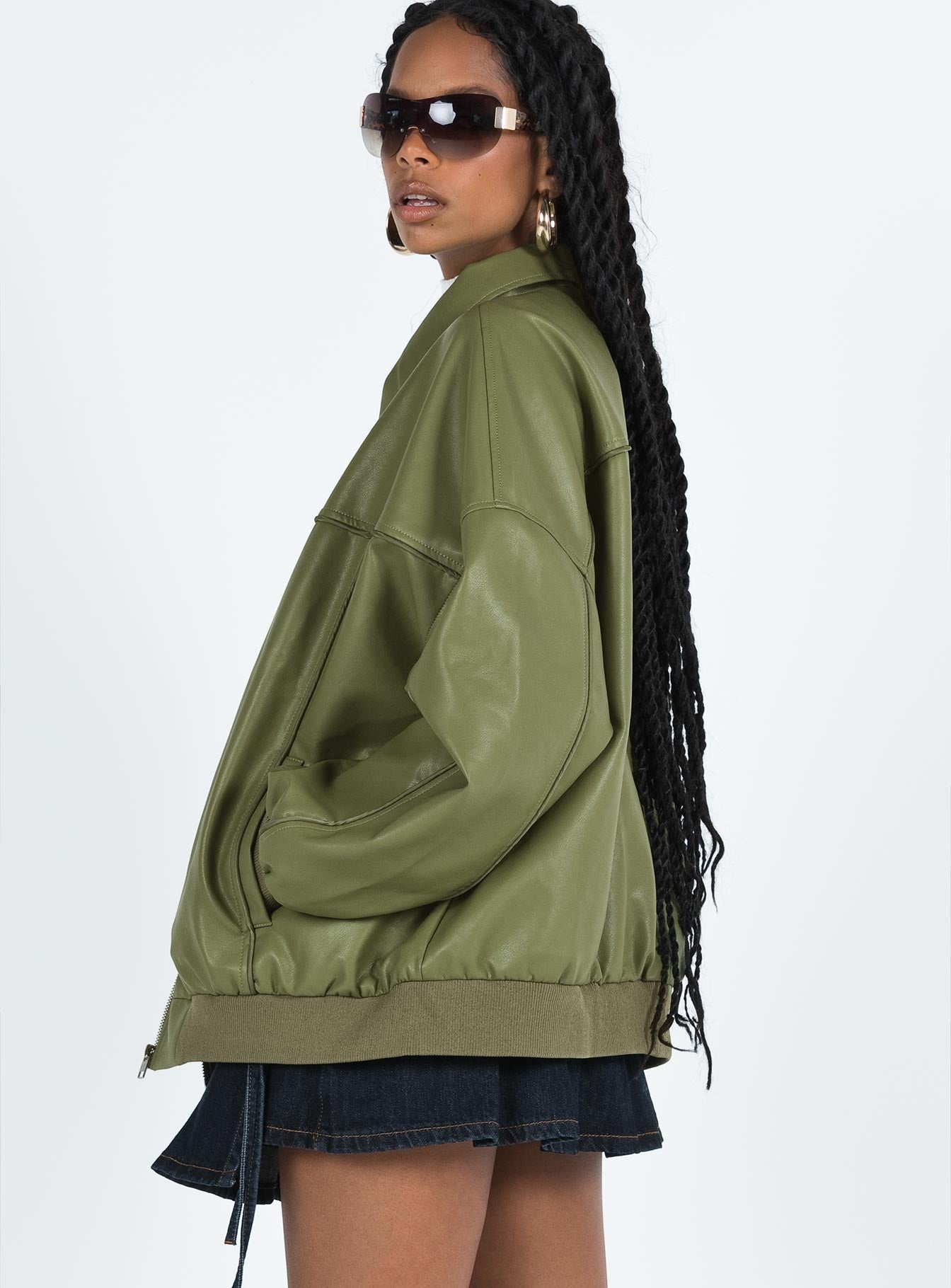 Goldsmith Faux Leather Bomber Jacket Green