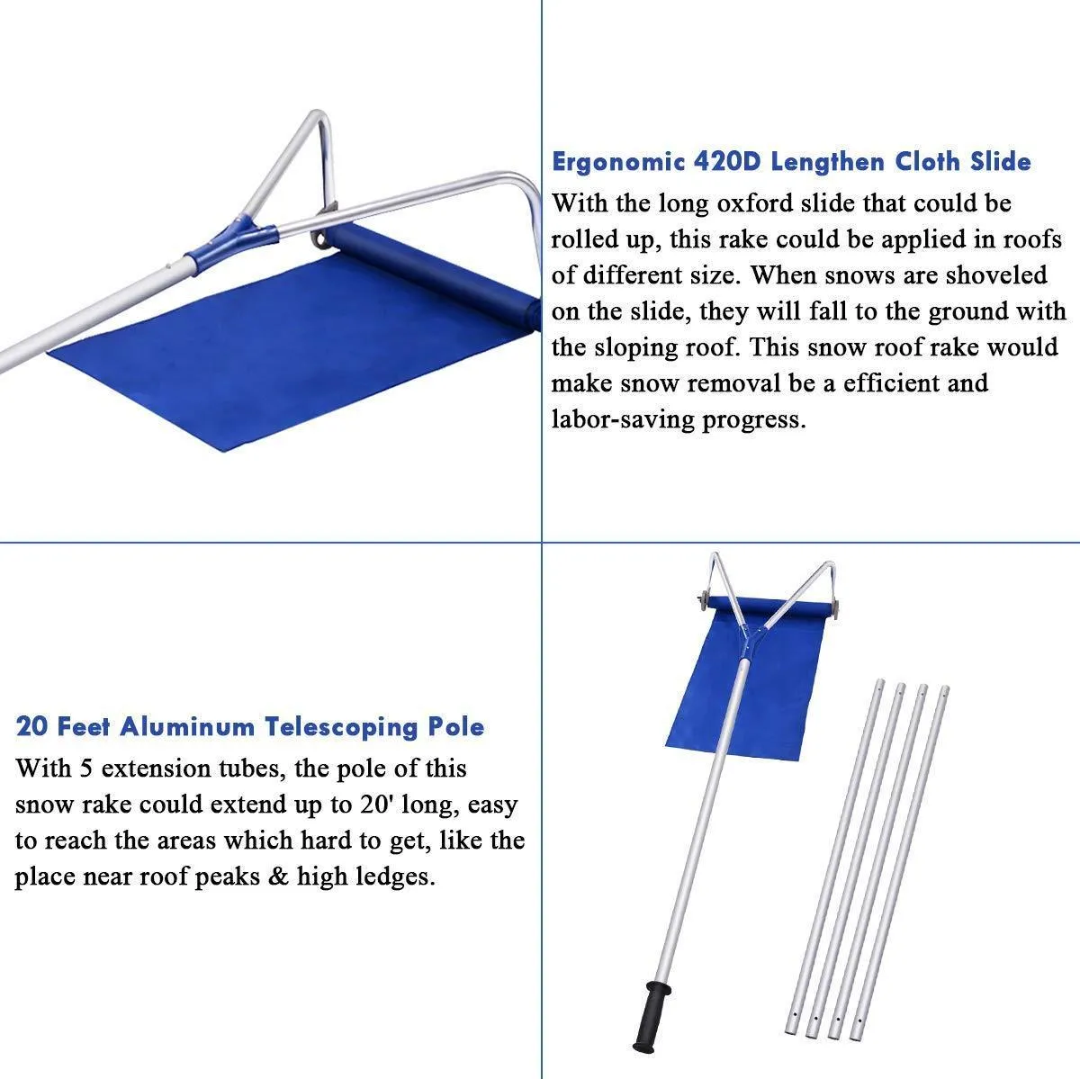 Goplus Roof Snow Rake Removal Tool 20 ft with Adjustable Telescoping Handle