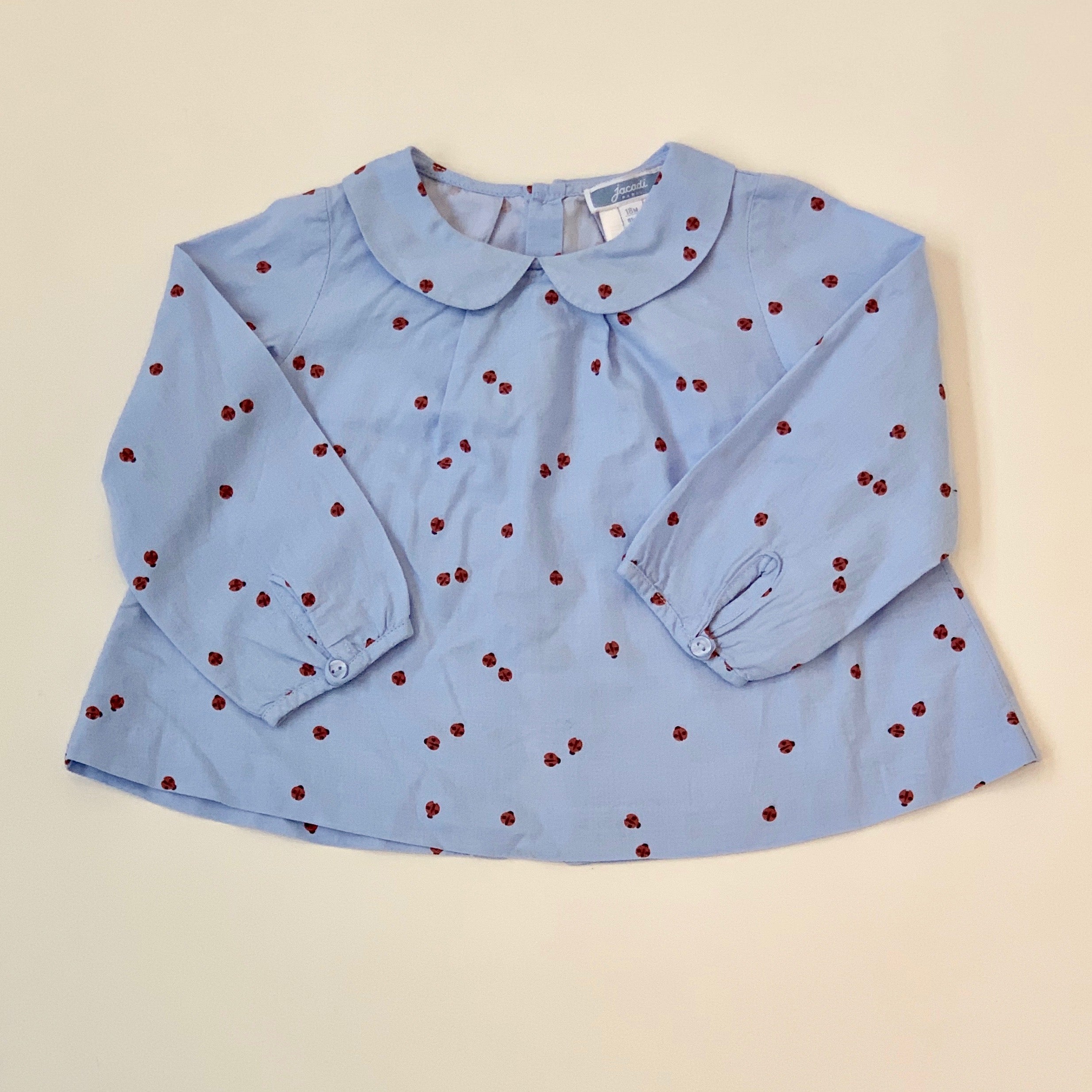 Jacadi Blue Chambray Blouse With Ladybird Print: 18 Months