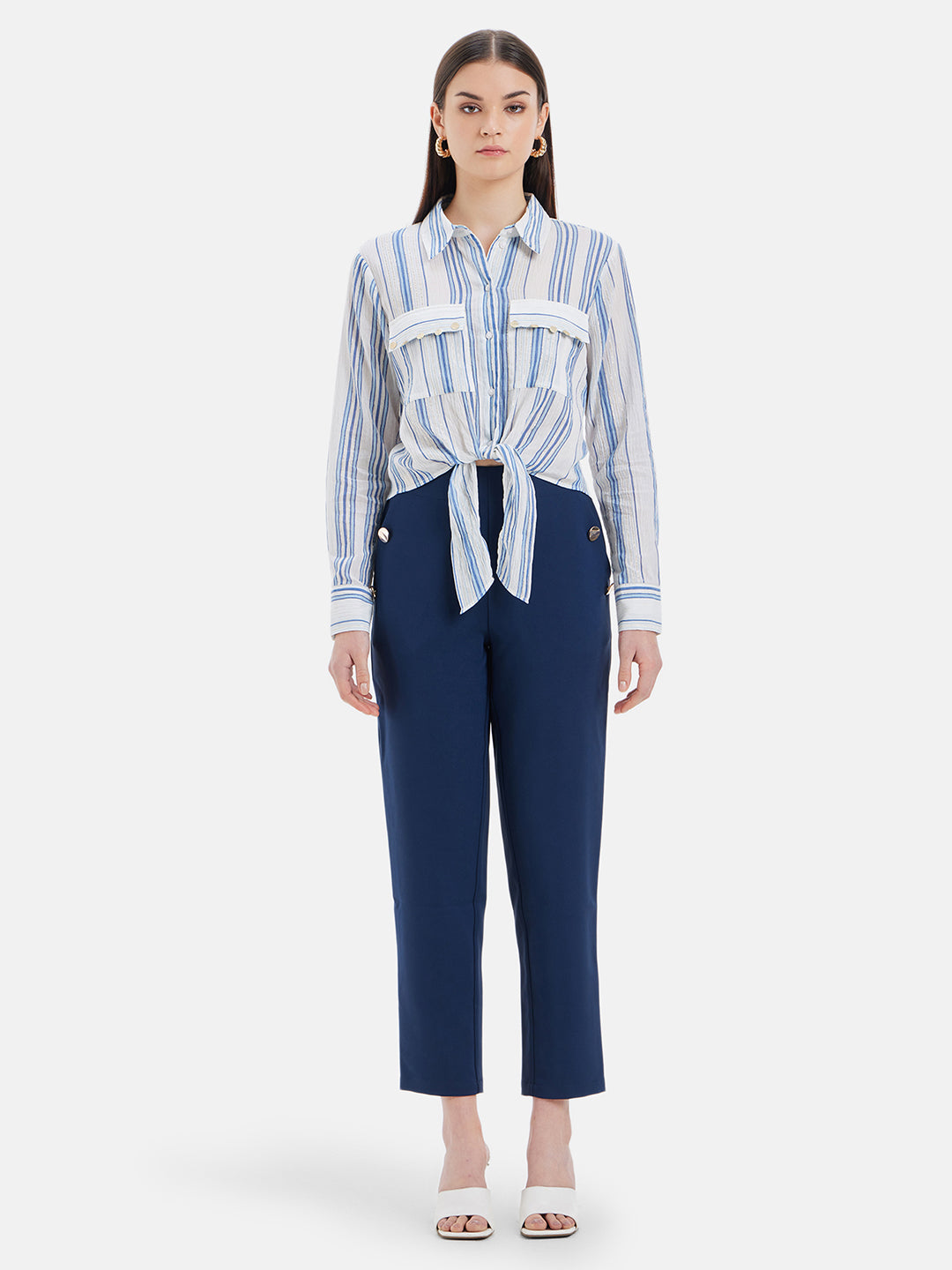 Jada Tie-Knot Cropped Embellished Shirt