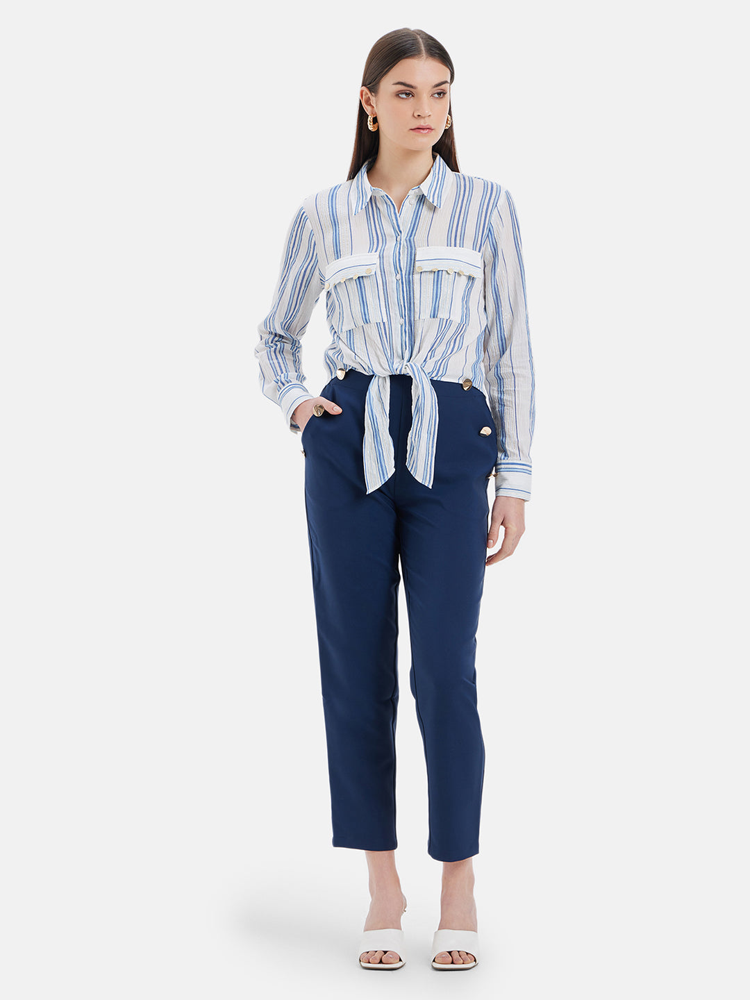 Jada Tie-Knot Cropped Embellished Shirt