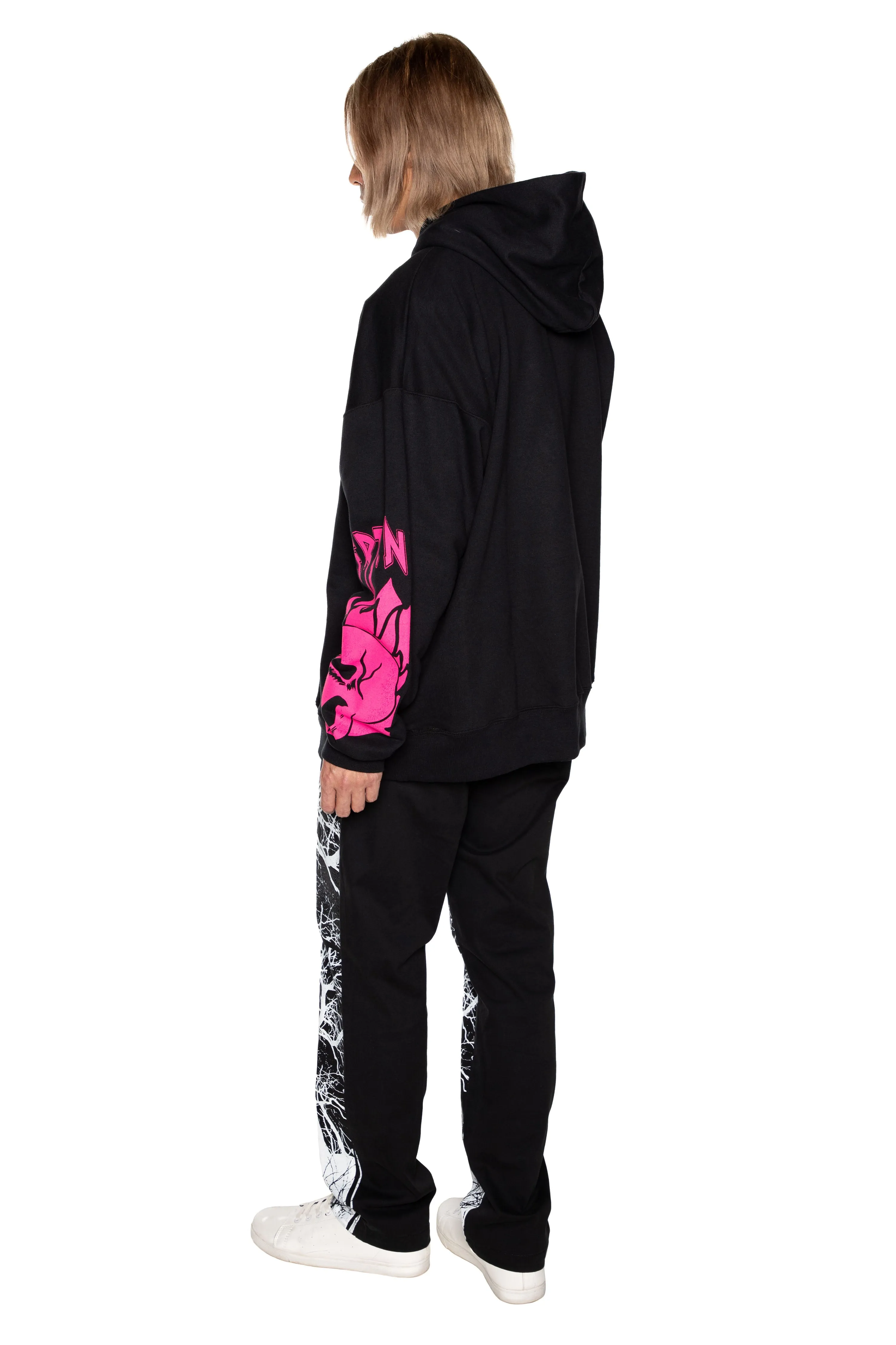 'LIB FLAMING SKULL PINK' HOODIE WITH CRYSTALS