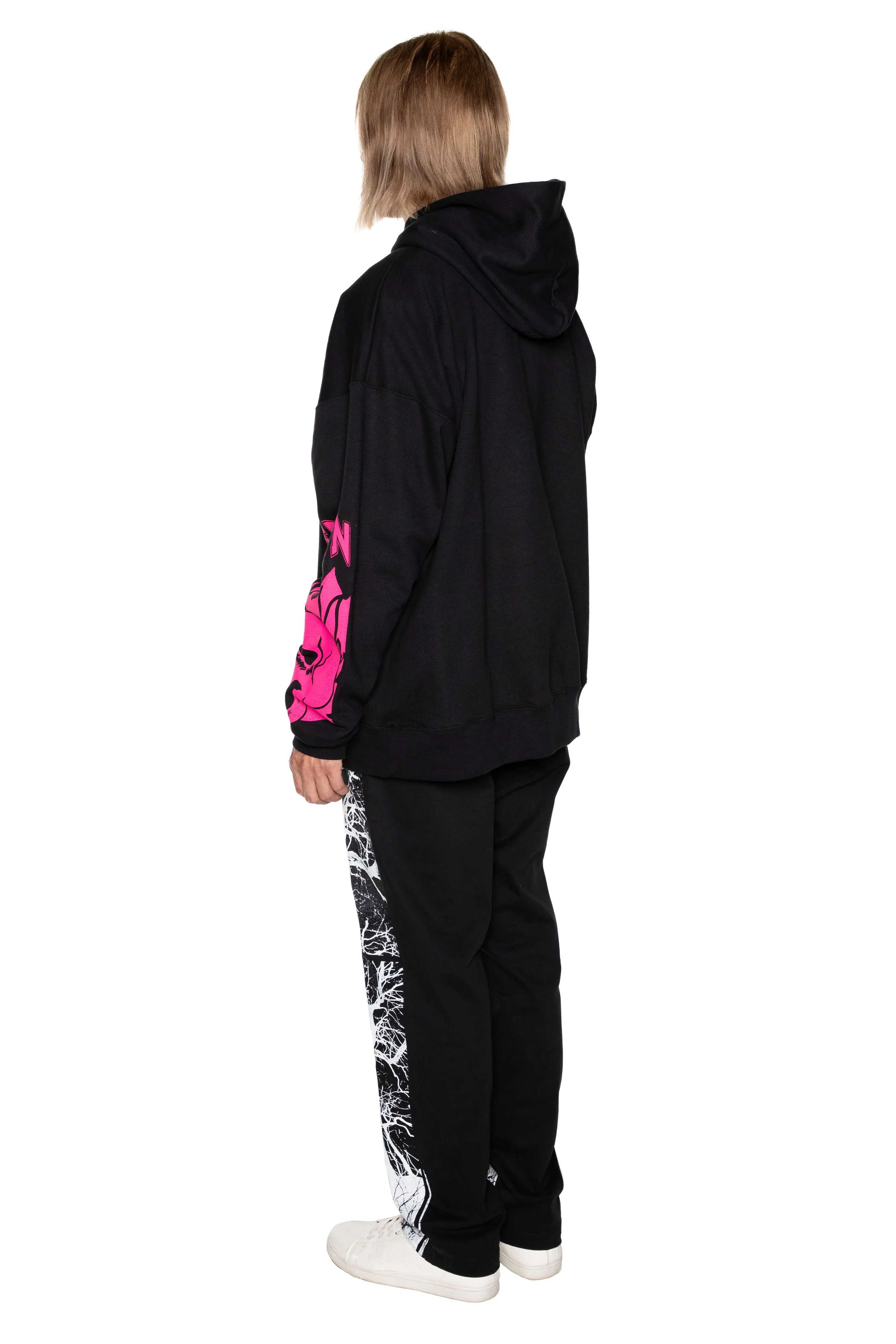 'LIB FLAMING SKULL PINK' HOODIE WITH CRYSTALS