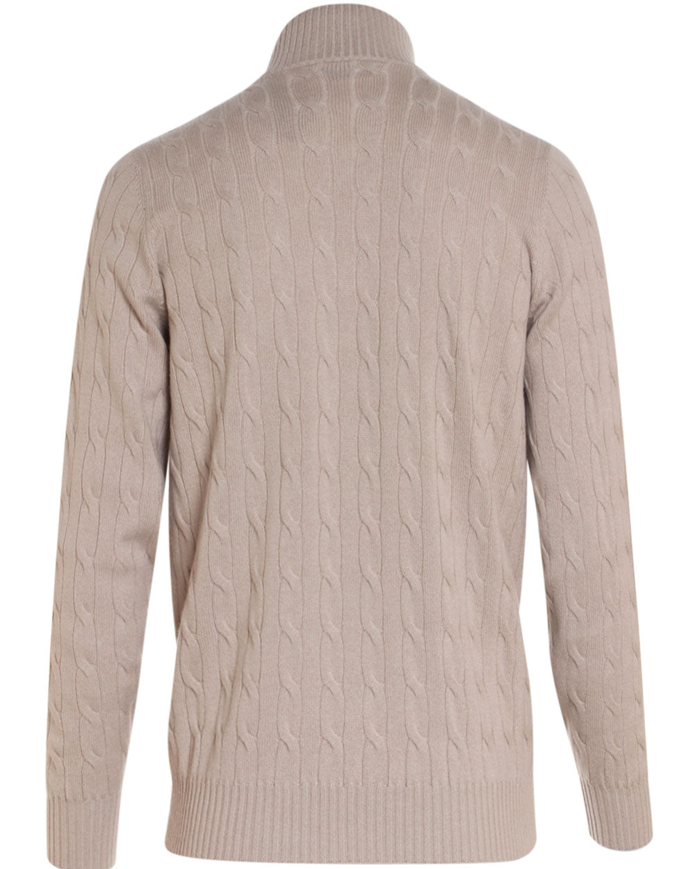 Light Tan Cashmere Cable Knit Quarter Zip Sweater