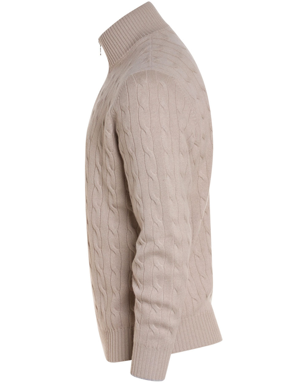 Light Tan Cashmere Cable Knit Quarter Zip Sweater