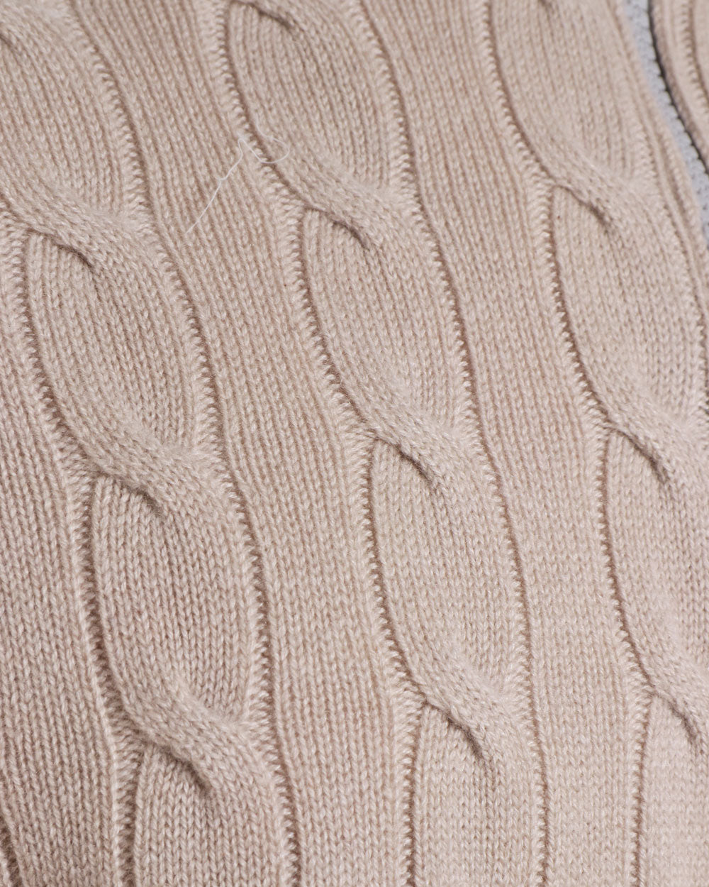 Light Tan Cashmere Cable Knit Quarter Zip Sweater