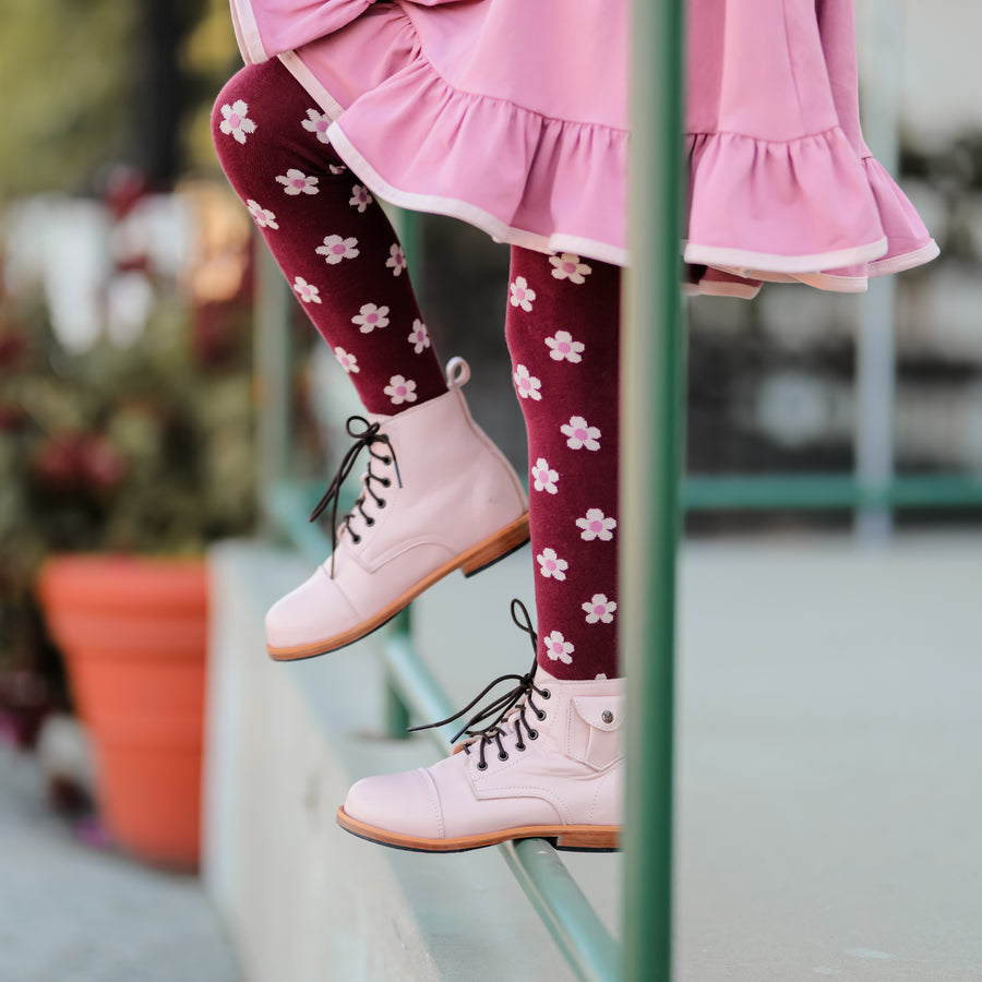 Little Stocking Co. - Burgundy Flower Knit Tights