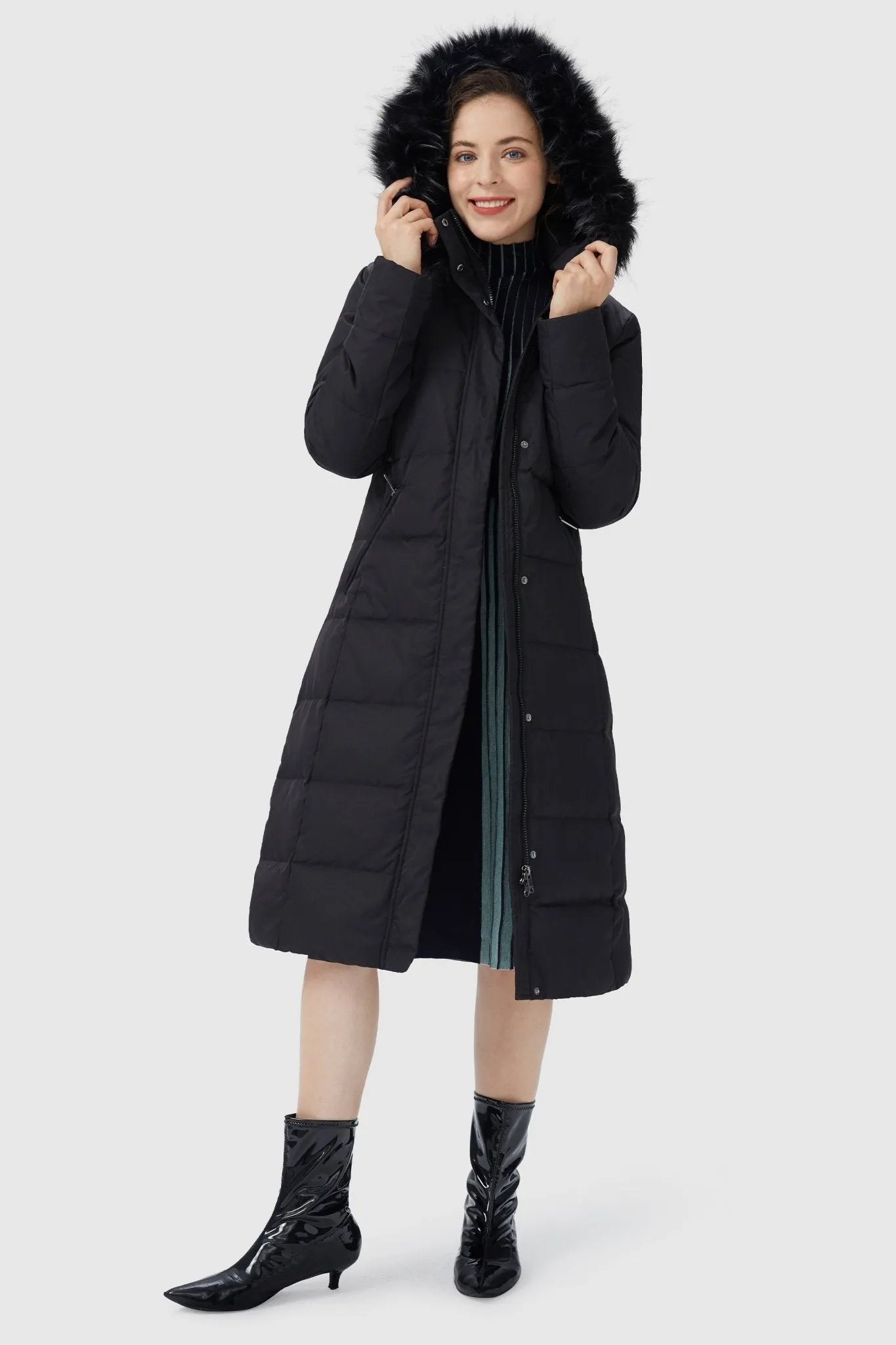 Long Puffer Faux Fur Hood Down Coat