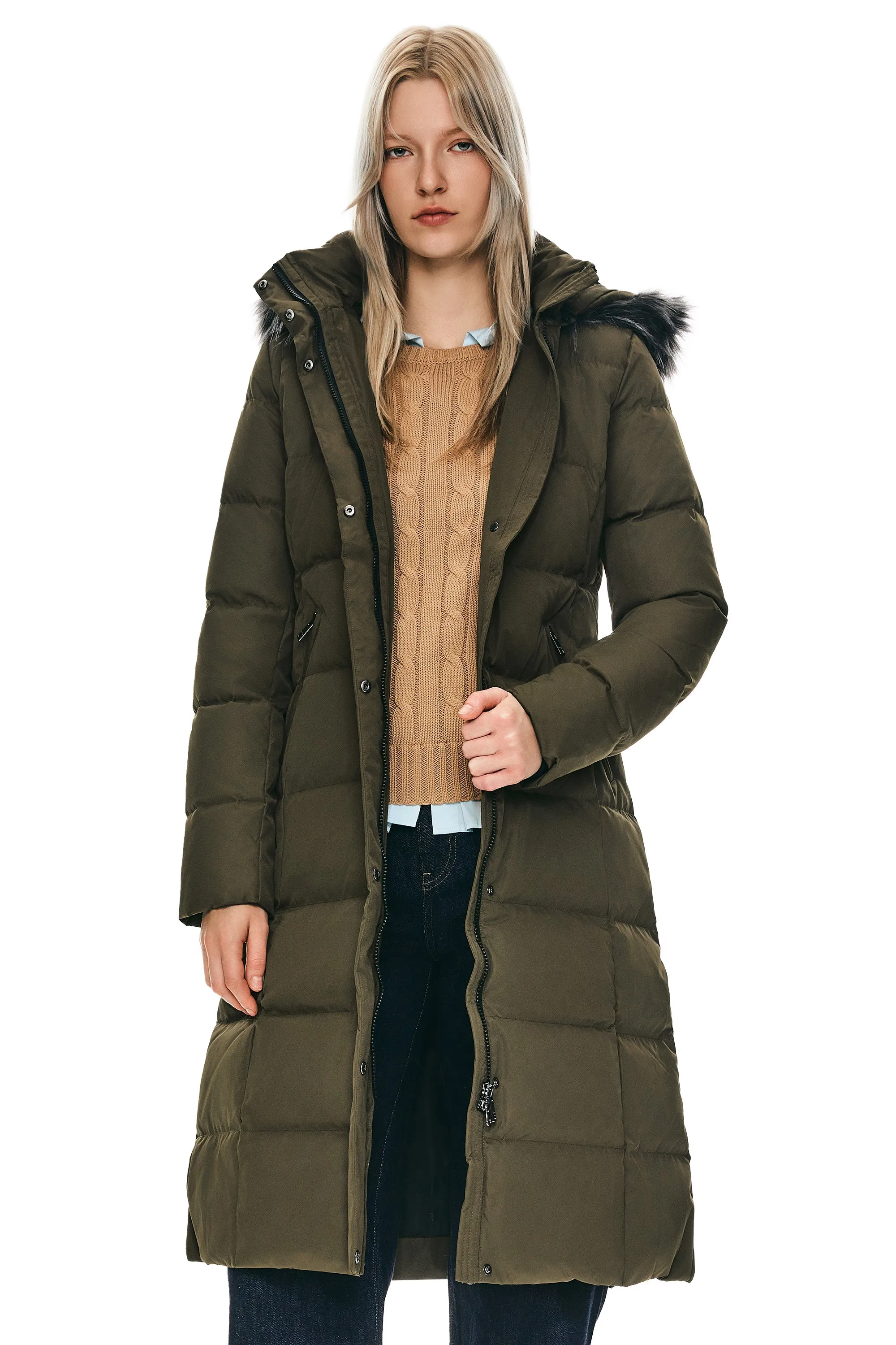 Long Puffer Faux Fur Hood Down Coat