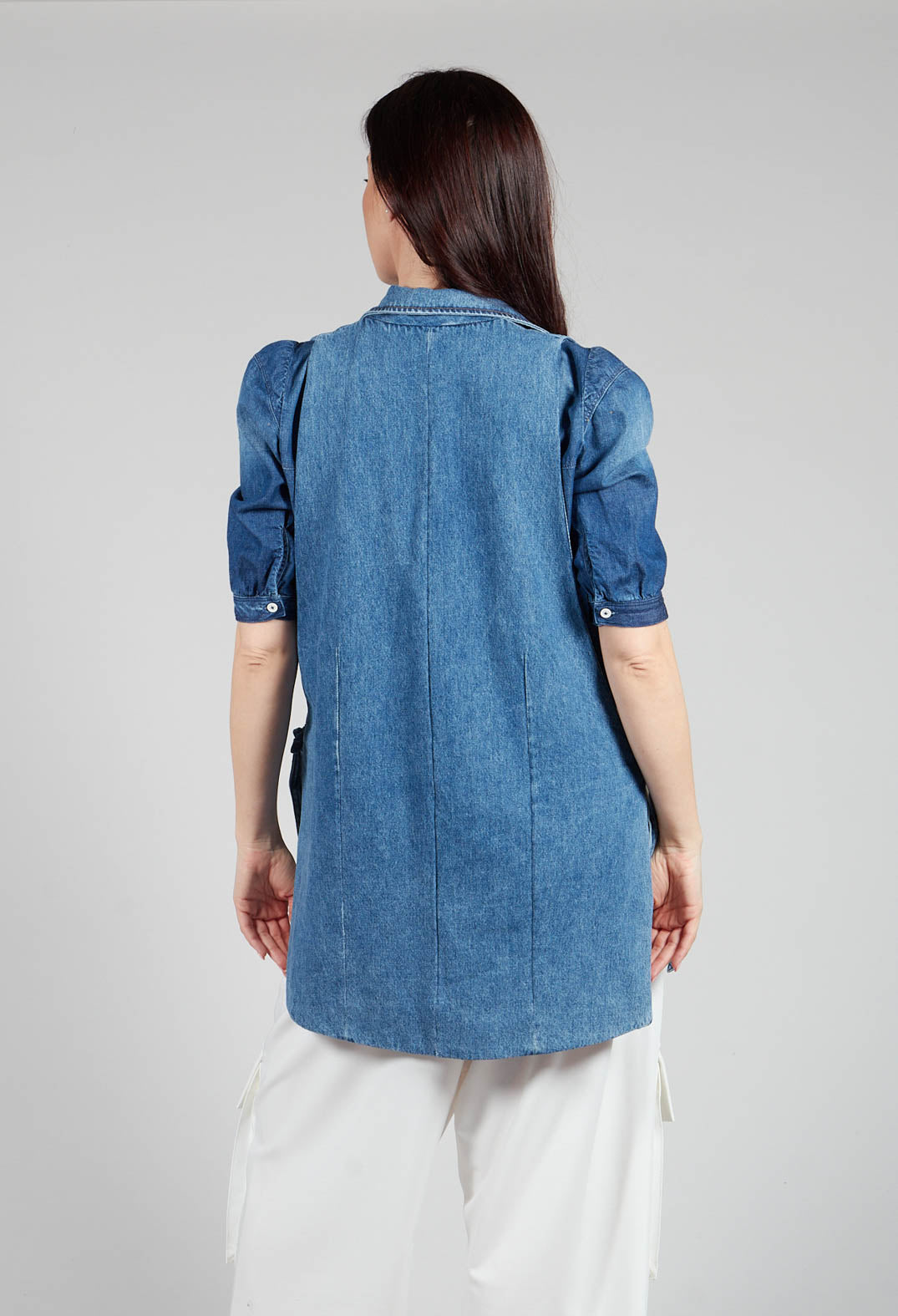 Longline Denim Waistcoat in Celeste