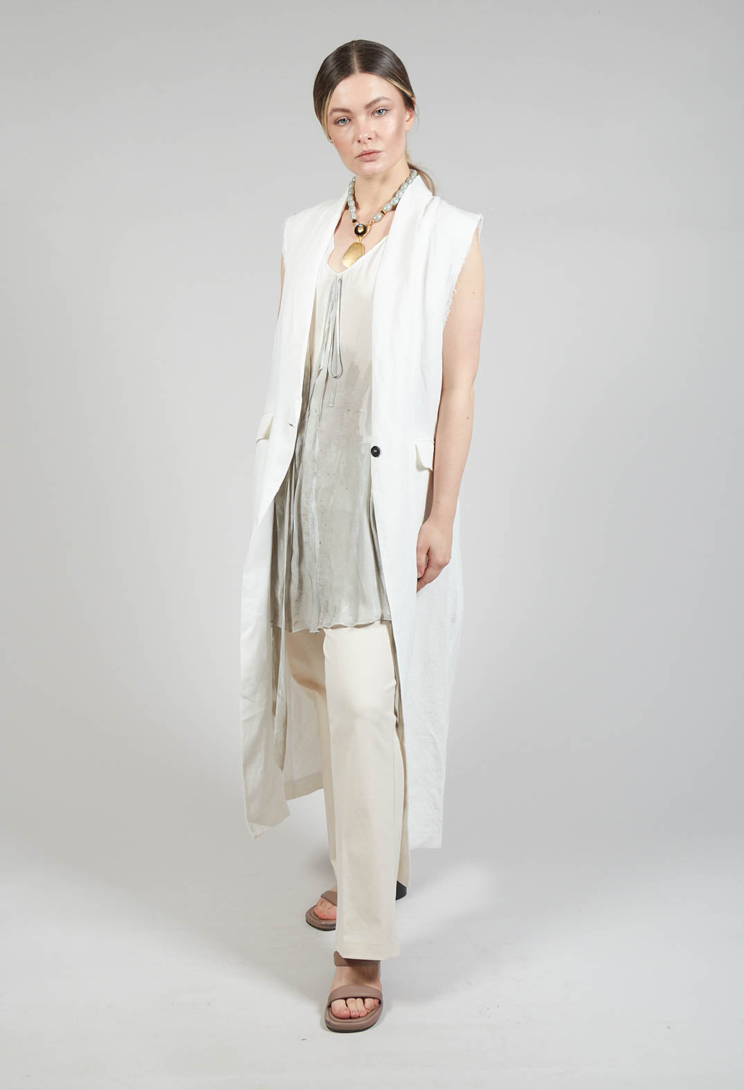 Longline Linen Waistcoat in White