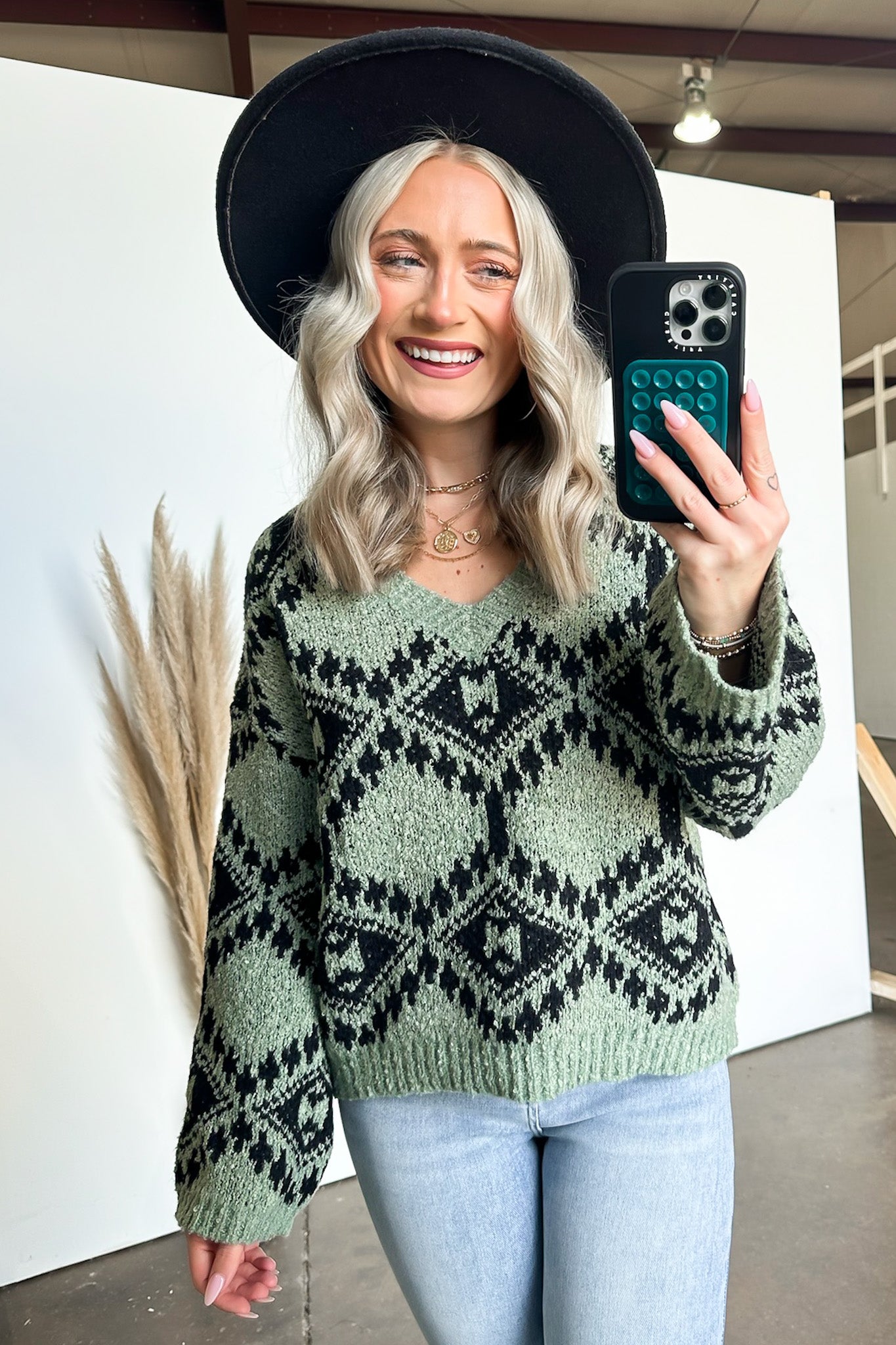 Lysandrah Geo Print V-Neck Sweater - FINAL SALE