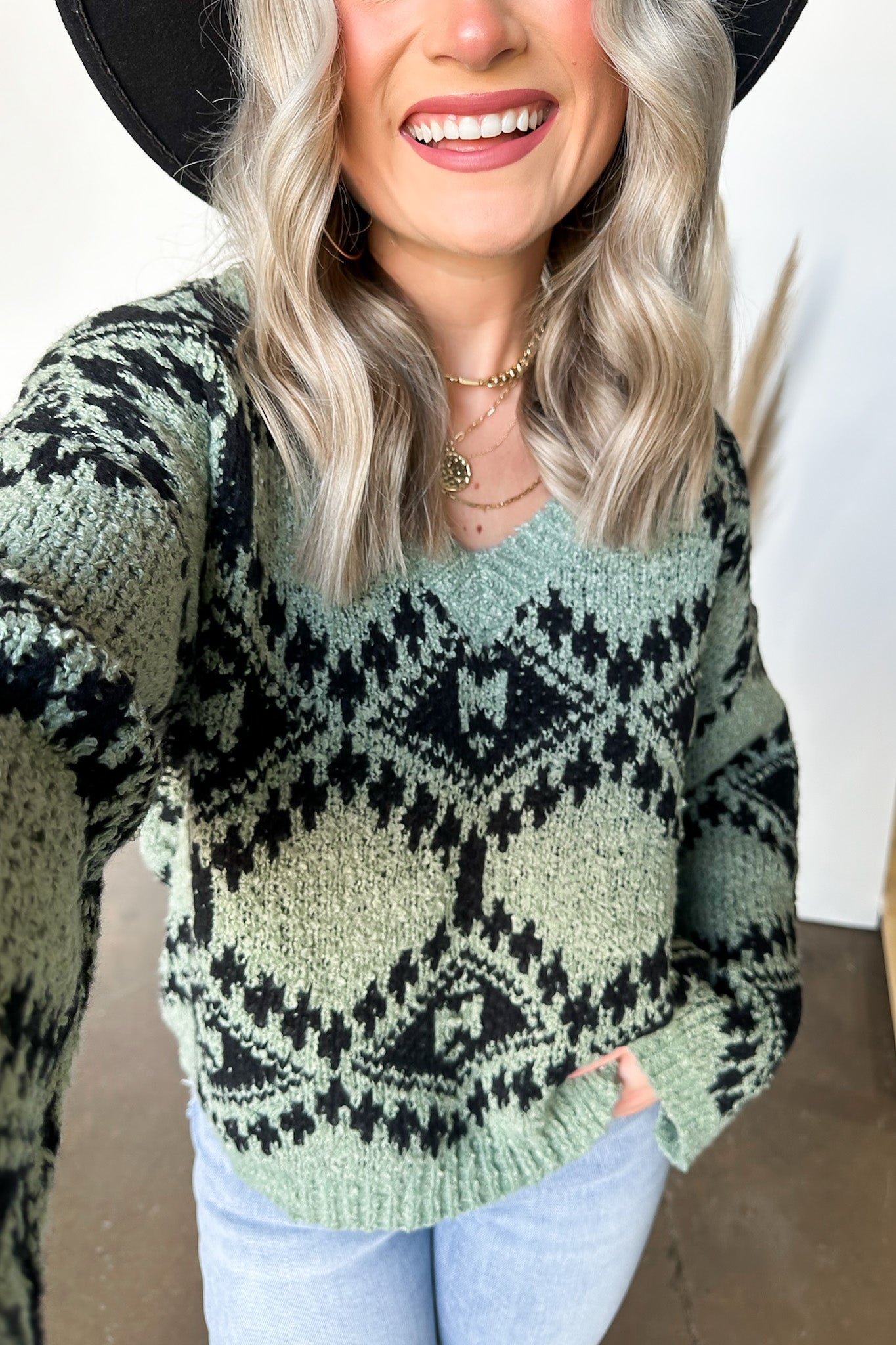 Lysandrah Geo Print V-Neck Sweater - FINAL SALE