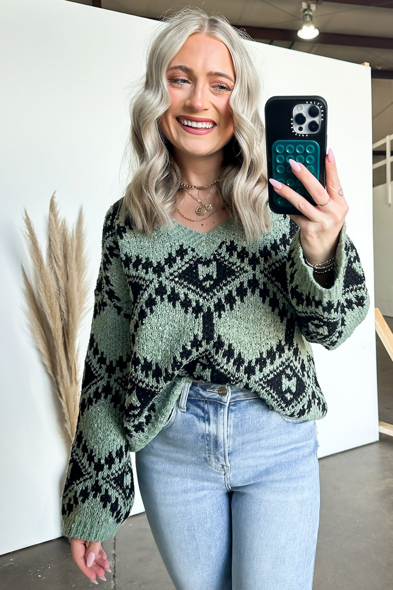 Lysandrah Geo Print V-Neck Sweater - FINAL SALE