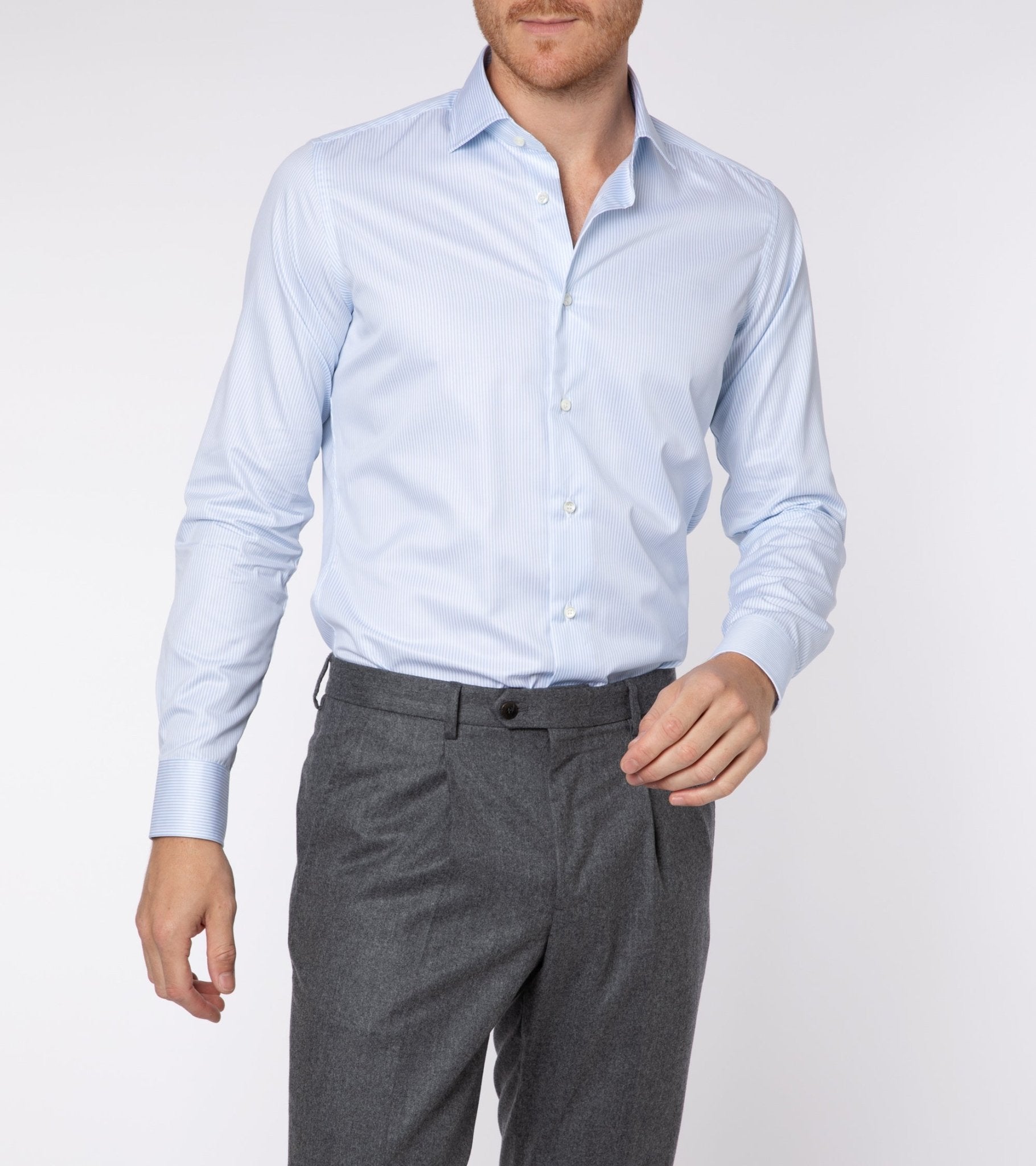 MCR Slim Twill Striped Shirt: Light Blue