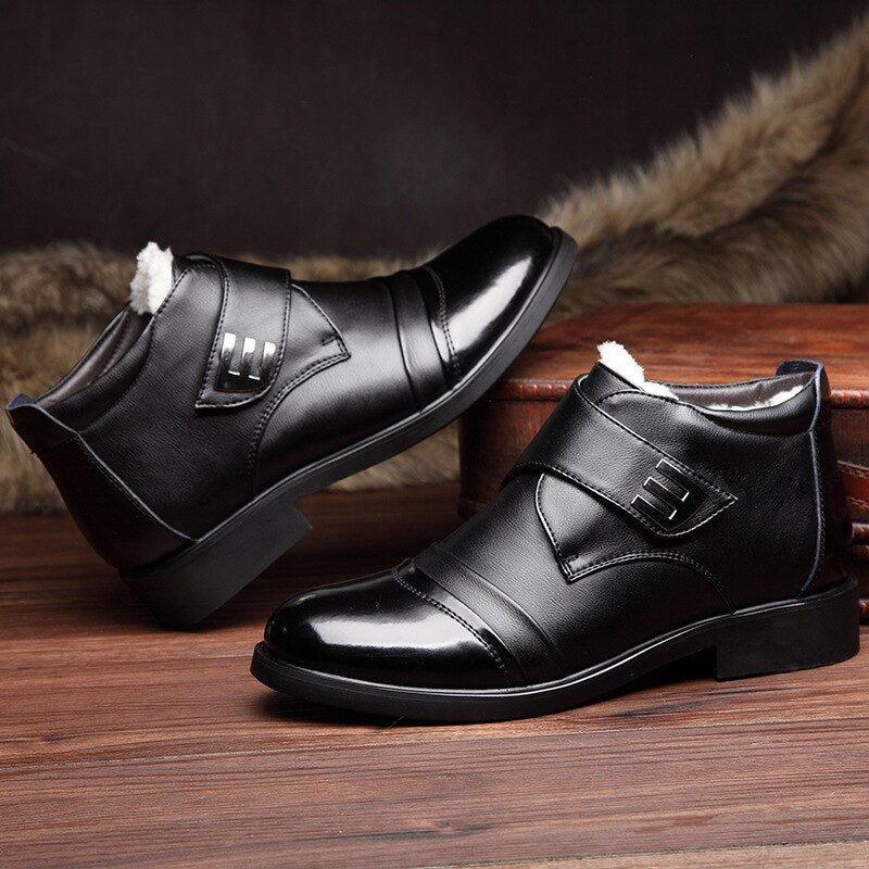 Men Fashion Synthetic Leather Plush Snow Ankle Boots Motorcycle Boots