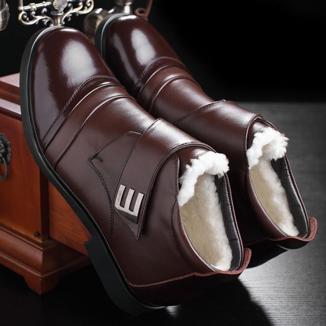 Men Fashion Synthetic Leather Plush Snow Ankle Boots Motorcycle Boots