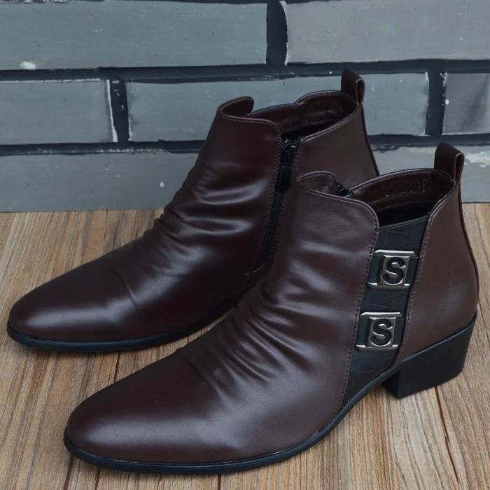 Men's Handmade Vintage British Style Solid Pointed Toe Ankle Boots