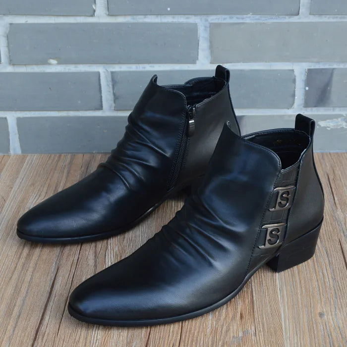 Men's Handmade Vintage British Style Solid Pointed Toe Ankle Boots