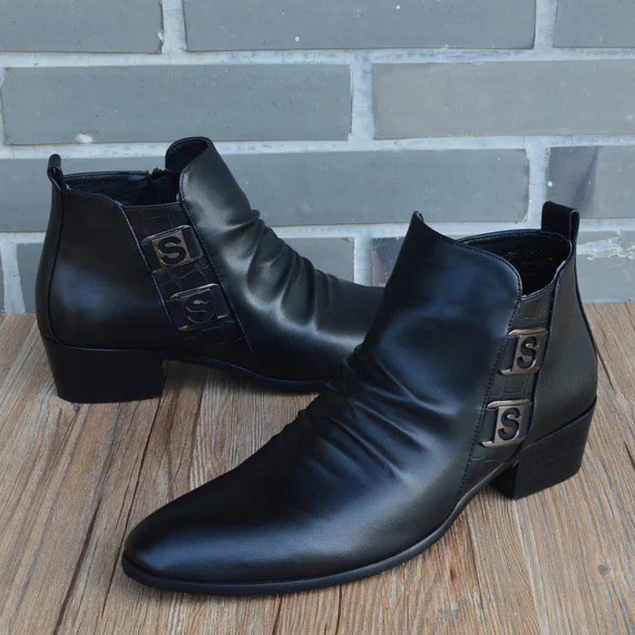 Men's Handmade Vintage British Style Solid Pointed Toe Ankle Boots