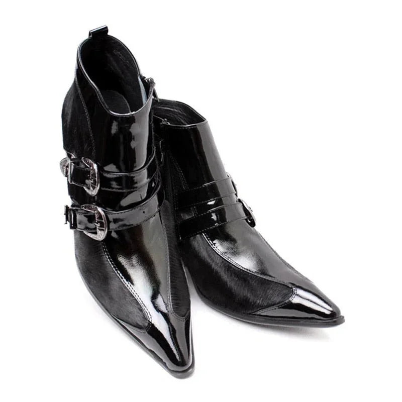 Men's Italian Style Iron Pointed Toe Western Zipper Closure Ankle Boots