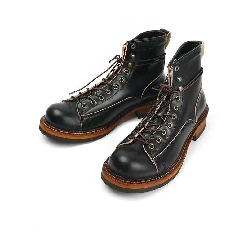 Men's Vintage Casual Handmade Genuine Cow Leather Motorcycle Ankle Boots