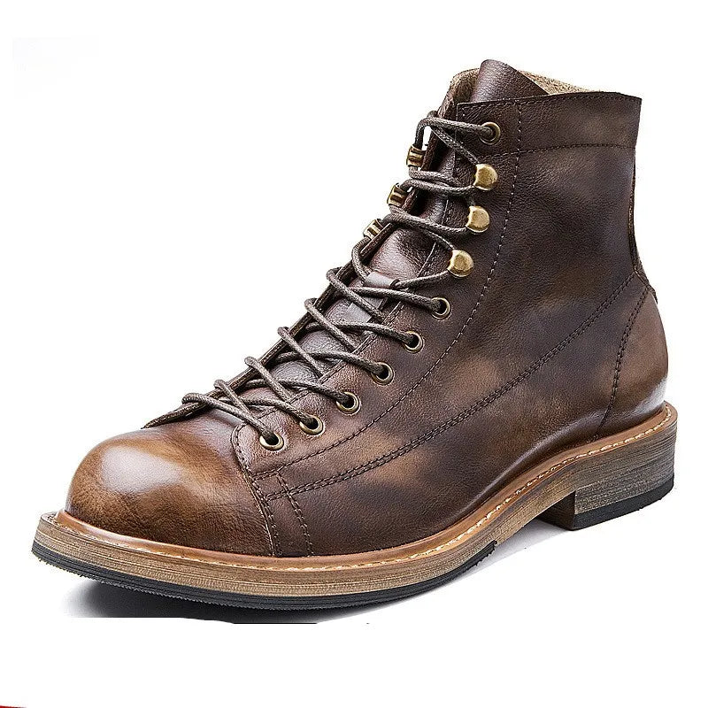 Men's Vintage England Genuine Leather Lace Up Biker Ankle Boots