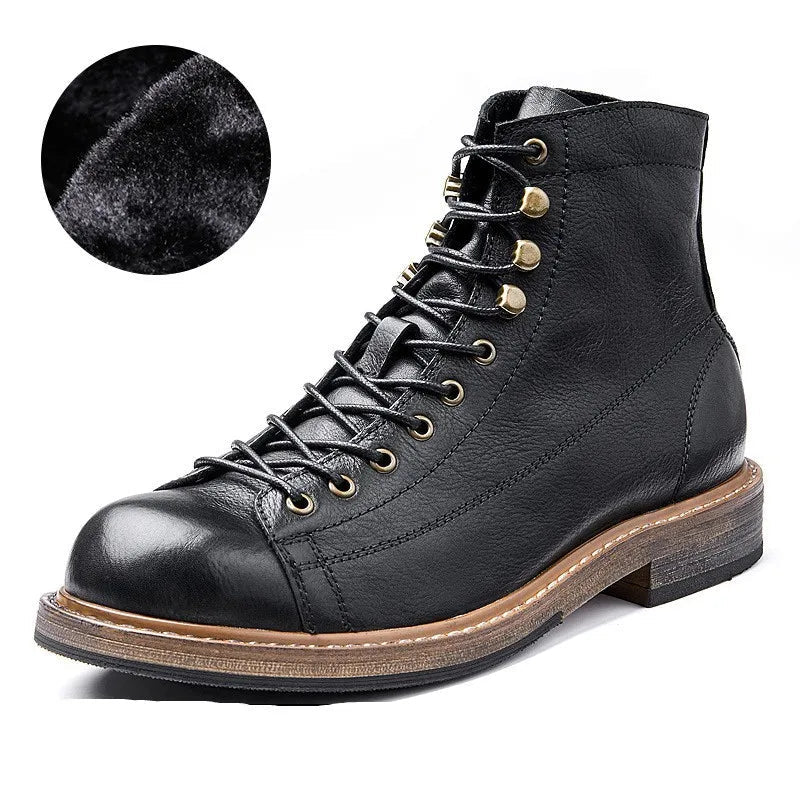 Men's Vintage England Genuine Leather Lace Up Biker Ankle Boots