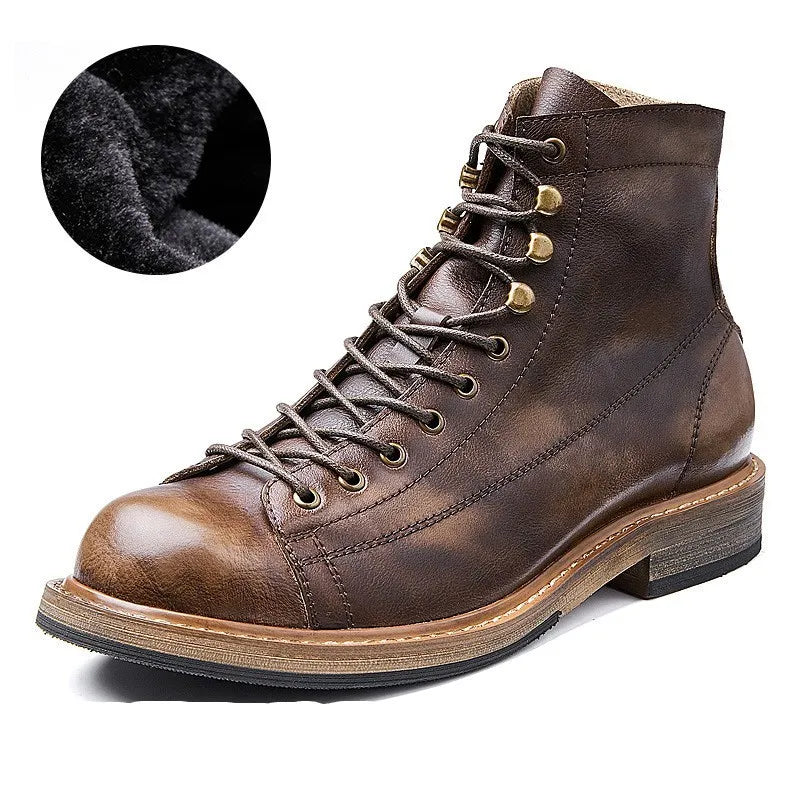 Men's Vintage England Genuine Leather Lace Up Biker Ankle Boots