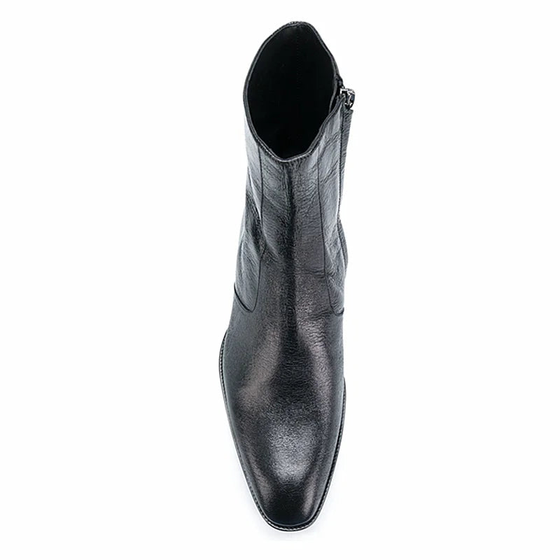 Men's Vintage Handmade Genuine Leather Pointed Toe Zipper Ankle Boots