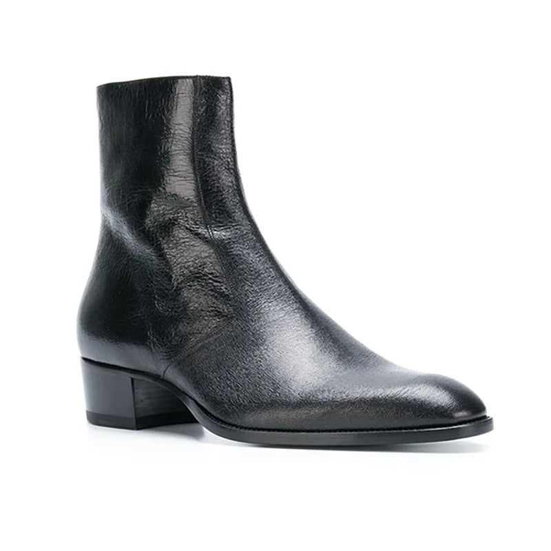 Men's Vintage Handmade Genuine Leather Pointed Toe Zipper Ankle Boots