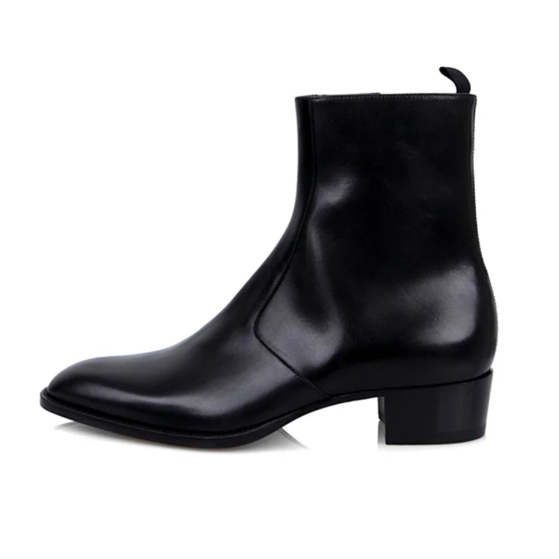 Men's Vintage Handmade Genuine Leather Pointed Toe Zipper Ankle Boots