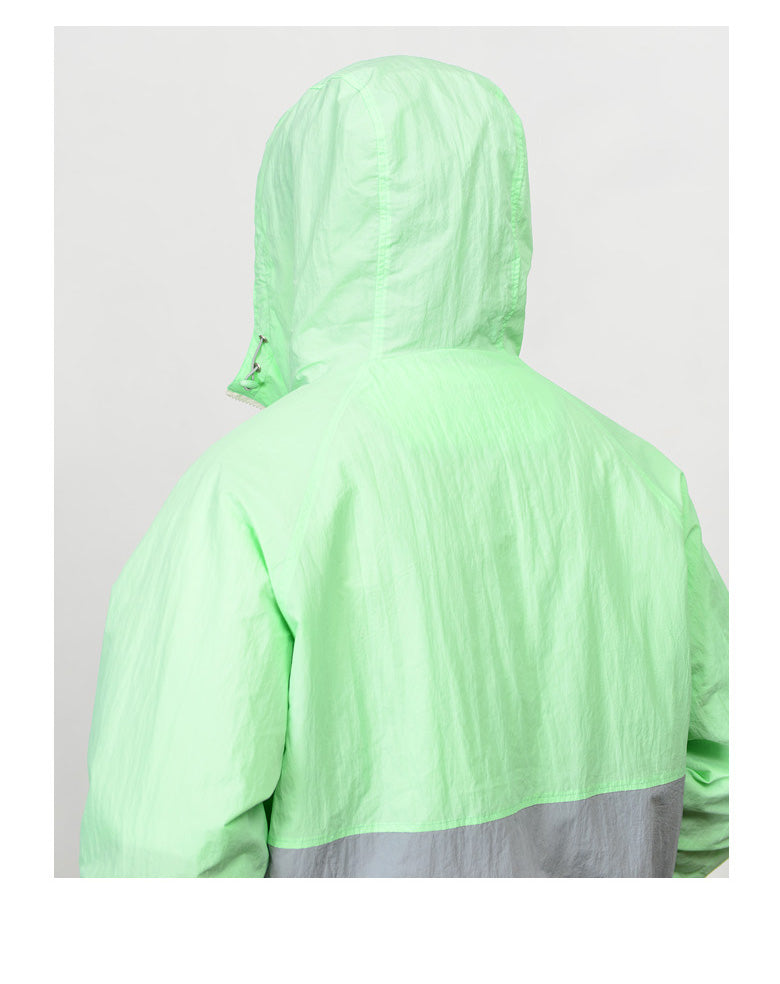 Mint Color Block Hooded Windreaker Jackets For Mens Hiphop Streetwear