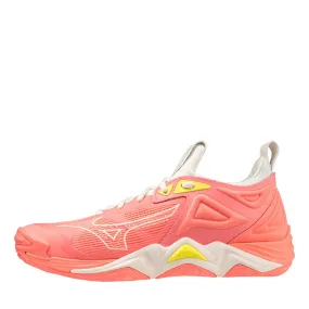 Mizuno Womens Wave Momentum 3 Netball Shoes Candy Coral/Black/Bolt 2 Neon